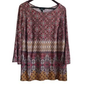 ALVX Women Tunic Top 2X Muted Multicolor 3/4 Bell Sleeve Casual Stretch Workwear